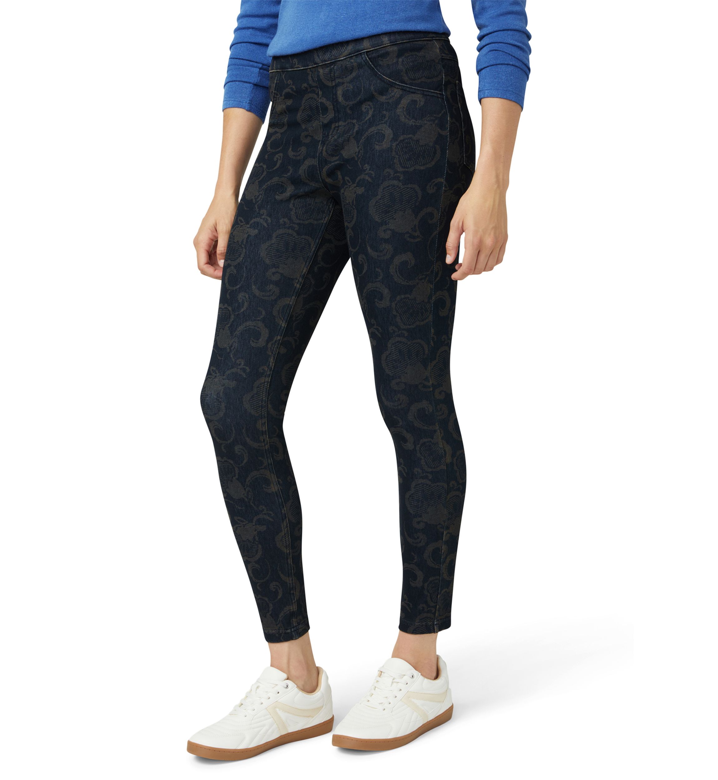 Womens Etched Floral Denim Leggings
