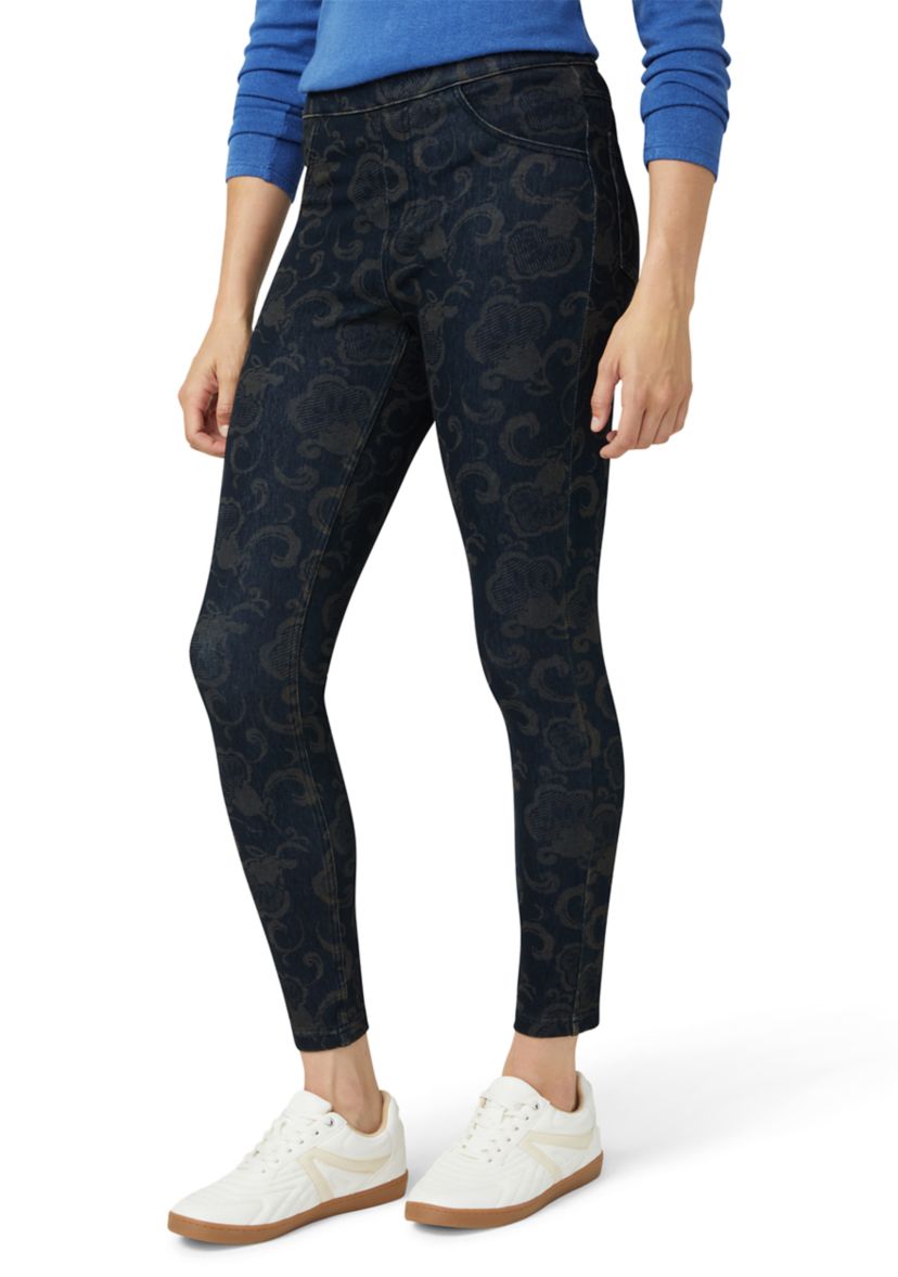 Womens Etched Floral Denim Leggings