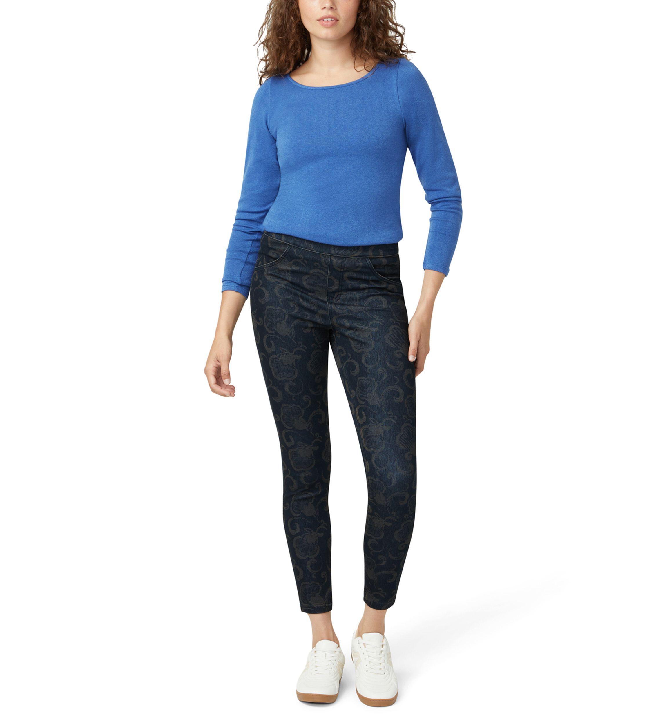 Womens Etched Floral Denim Leggings
