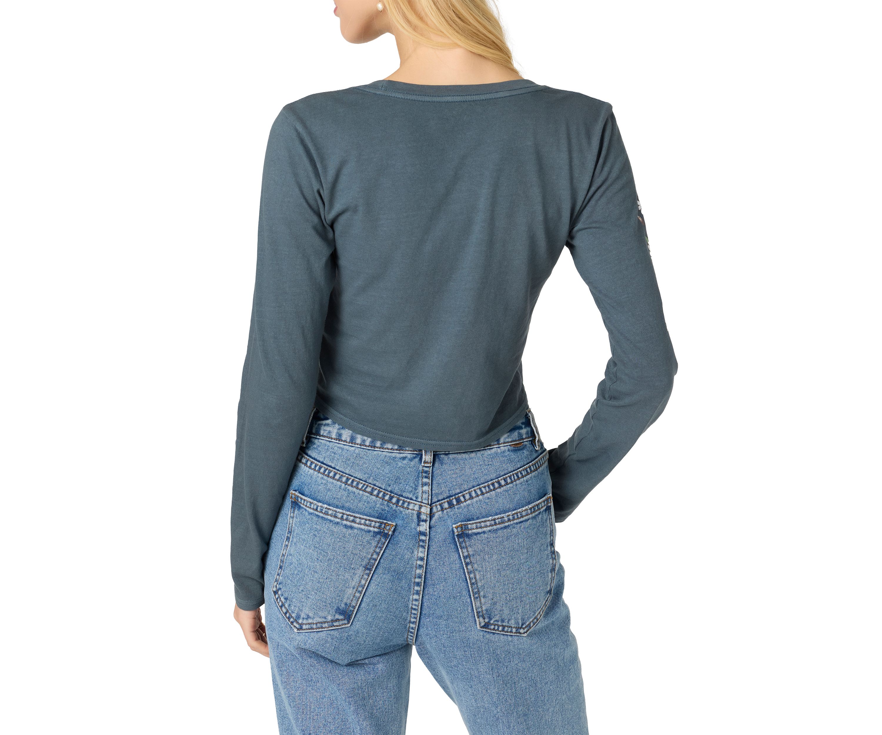 Womens Daisy Daze Printed Sleeve Croppped T-Shirt