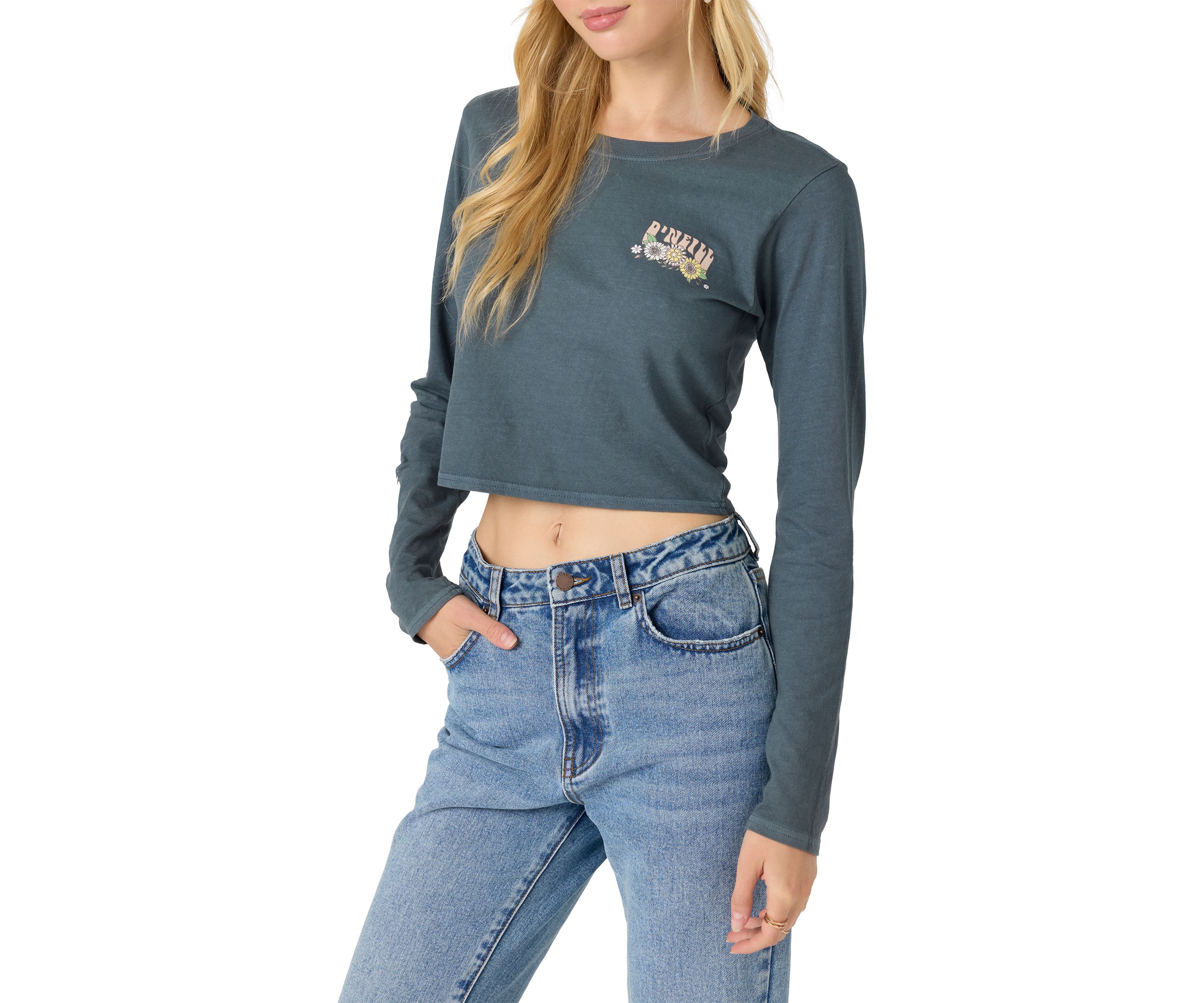 Womens Daisy Daze Printed Sleeve Croppped T-Shirt