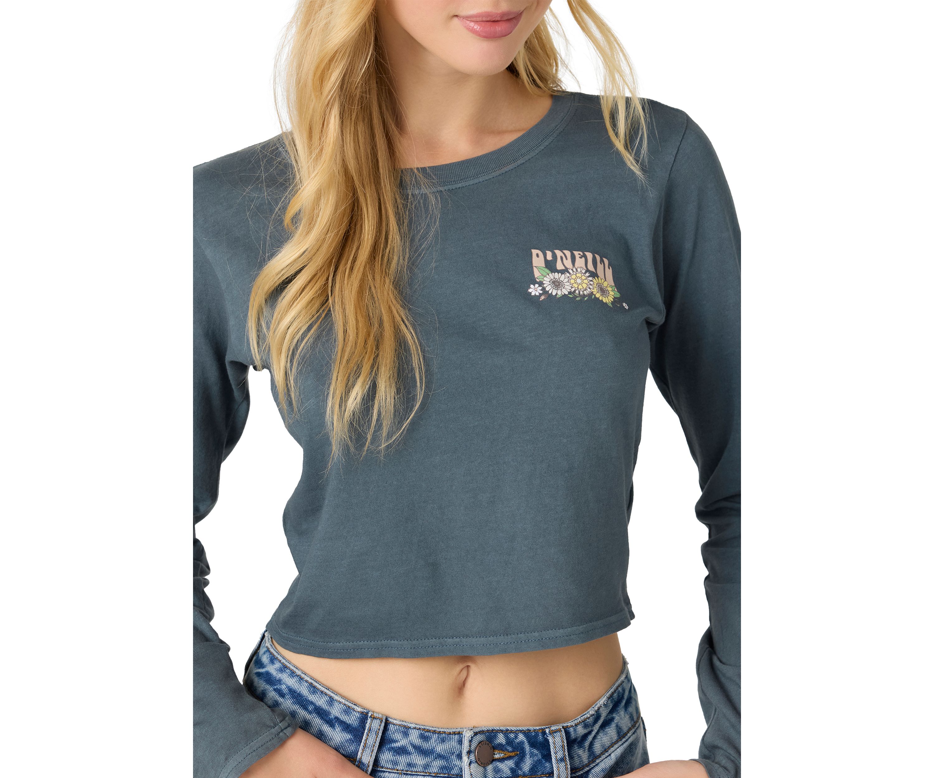 Womens Daisy Daze Printed Sleeve Croppped T-Shirt