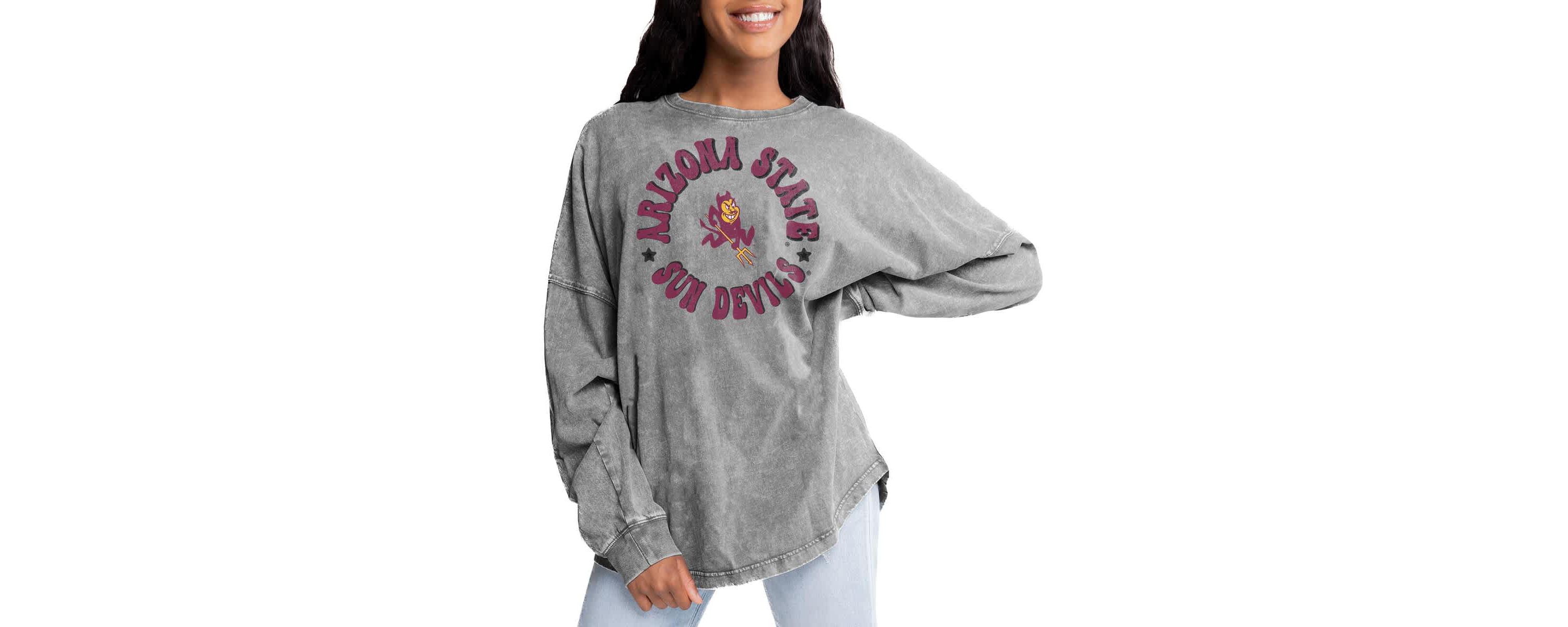 NCAA Arizona State Sun Devils Playing Around Faded Wash Oversized Long Sleeve T-Shirt