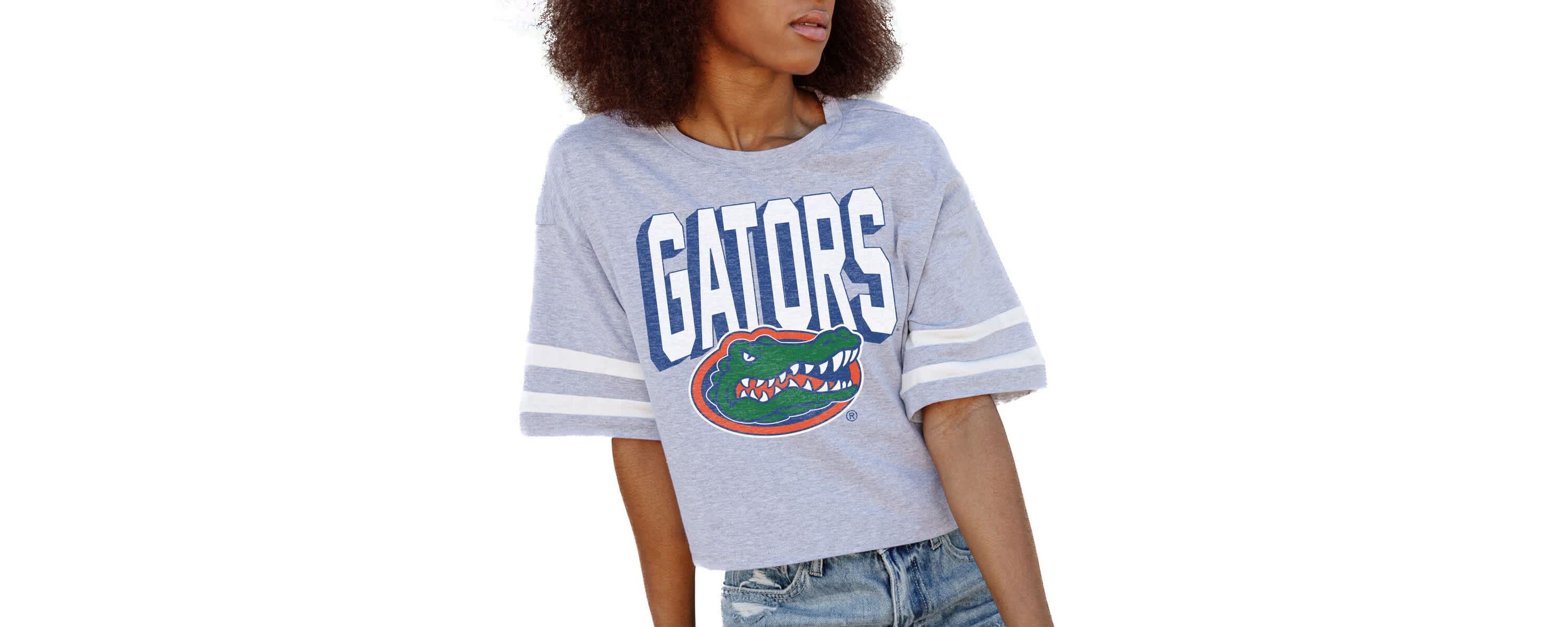 NCAA Florida Gators No Shortcuts Drop Shoulder Sleeve Stripe Cropped T-Shirt