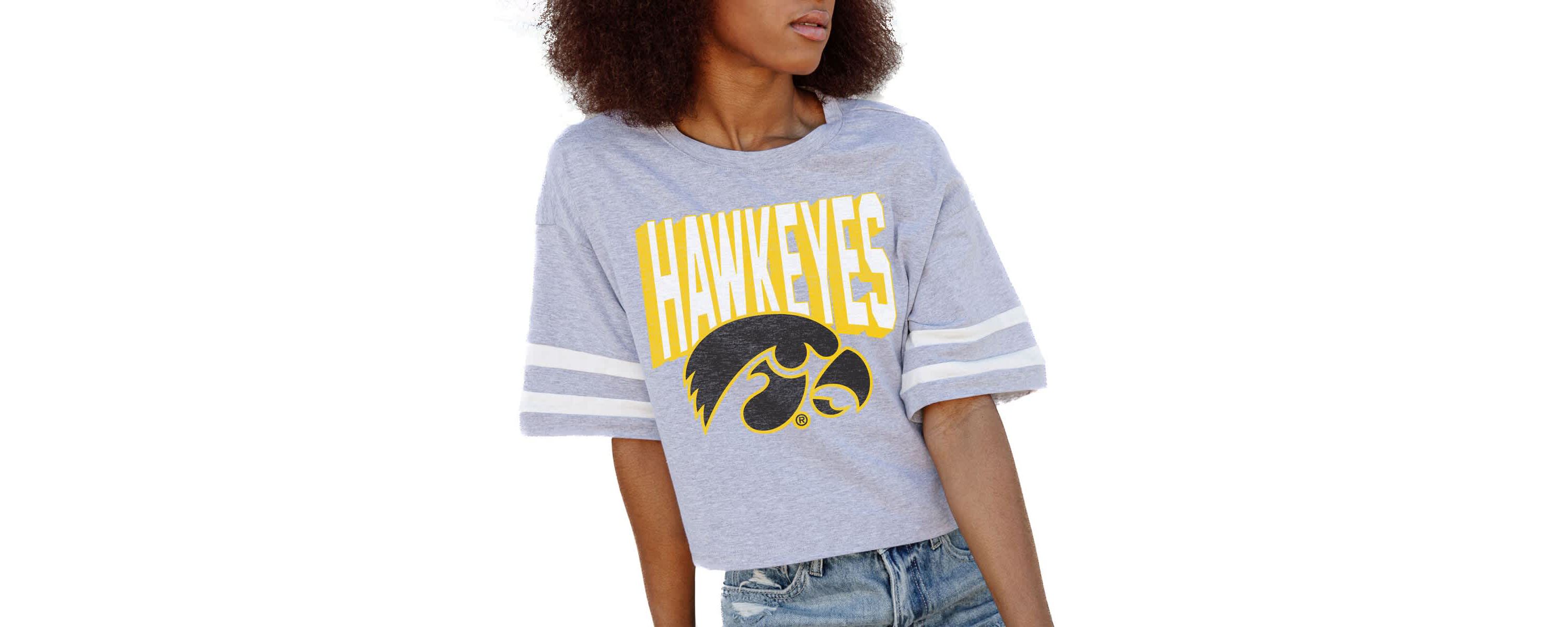 NCAA Iowa Hawkeyes No Shortcuts Drop Shoulder Sleeve Stripe Cropped T-Shirt