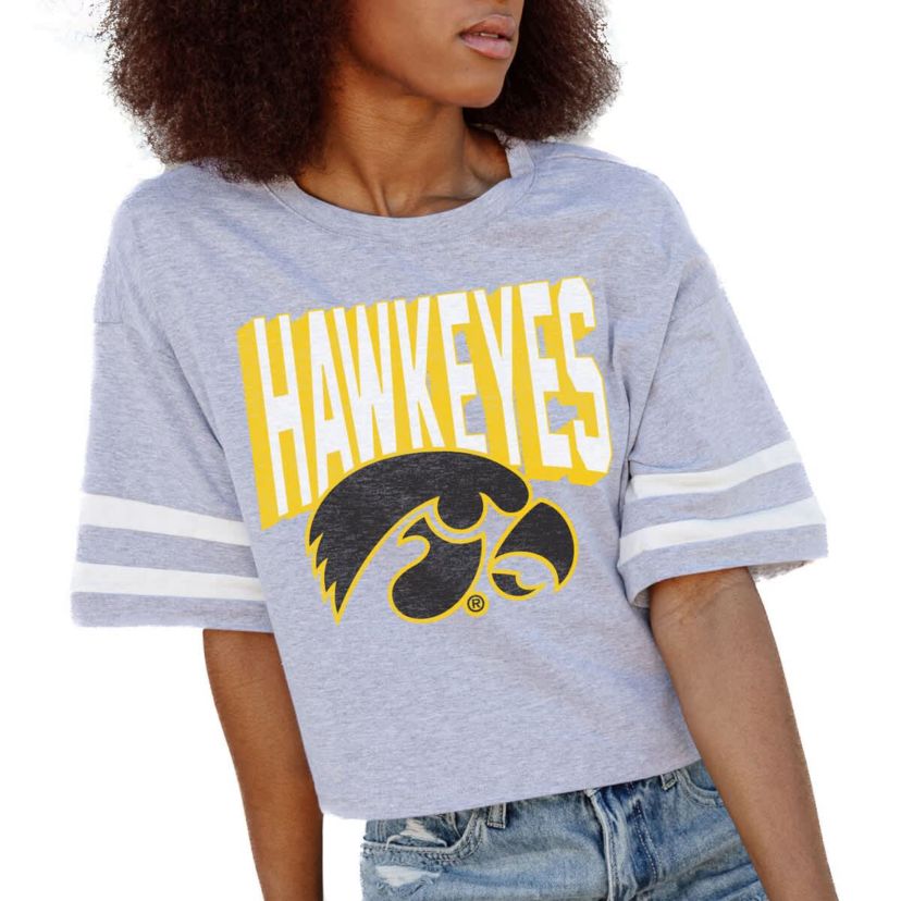 NCAA Iowa Hawkeyes No Shortcuts Drop Shoulder Sleeve Stripe Cropped T-Shirt