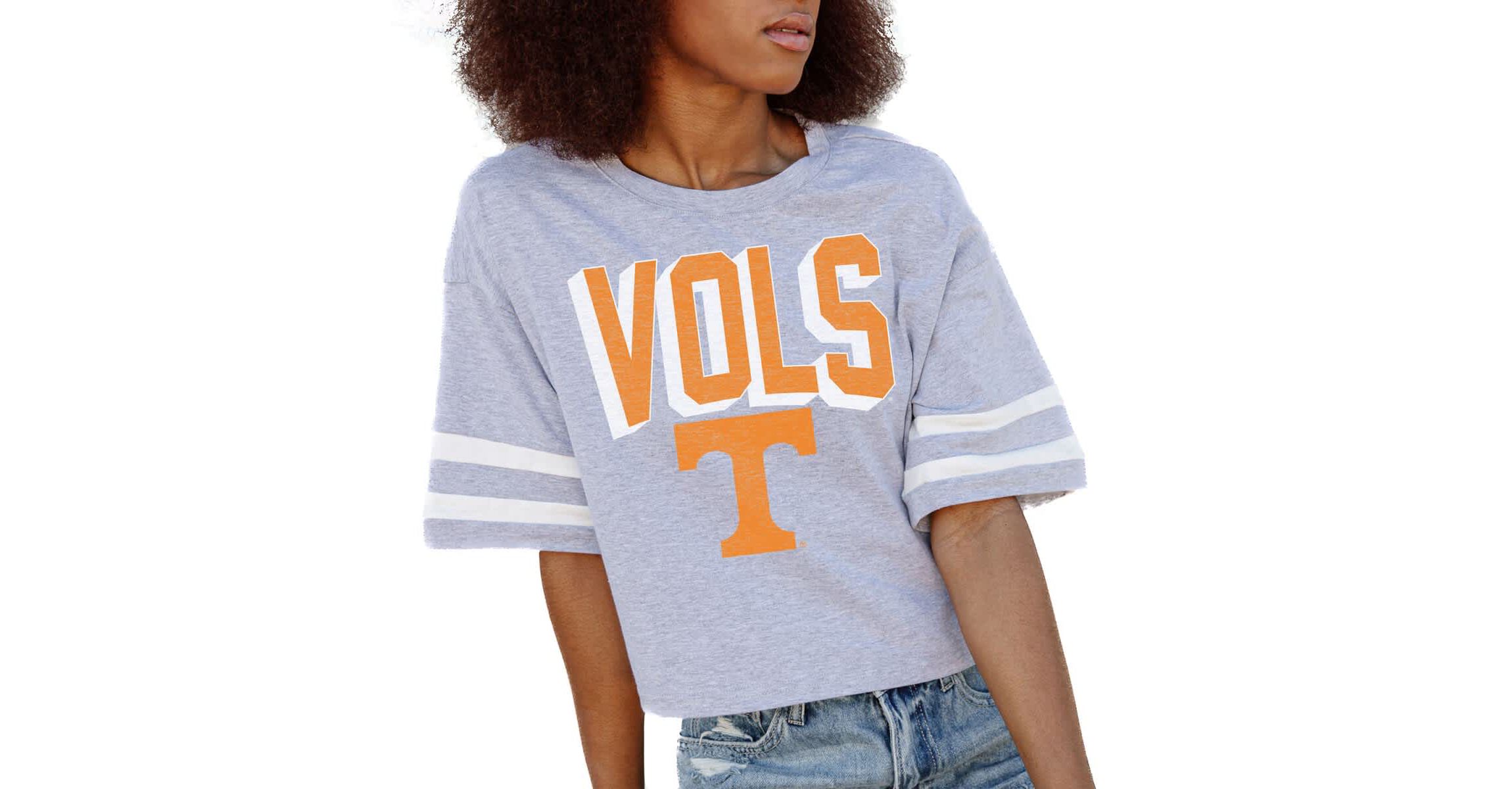 NCAA Tennessee Volunteers No Shortcuts Drop Shoulder Sleeve Stripe Cropped T-Shirt