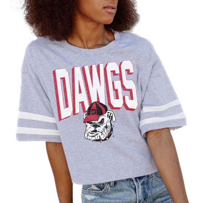 NCAA Georgia Bulldogs No Shortcuts Drop Shoulder Sleeve Stripe Cropped T-Shirt
