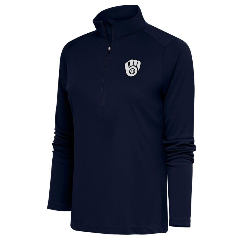 MLB Milwaukee Brewers Brushed Metallic Tribute Half-Zip Pullover Top