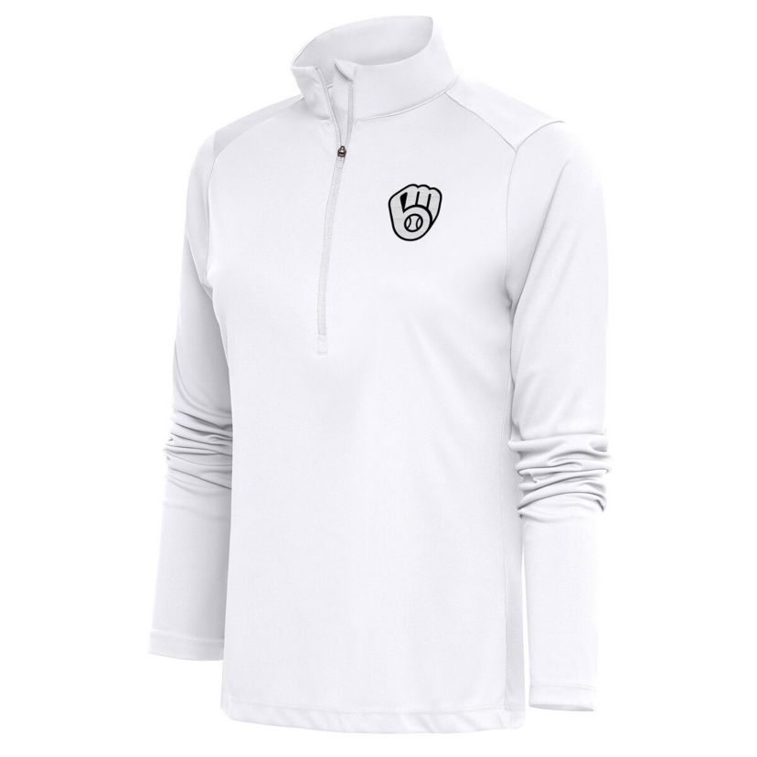 MLB Milwaukee Brewers Brushed Metallic Tribute Half-Zip Pullover Top