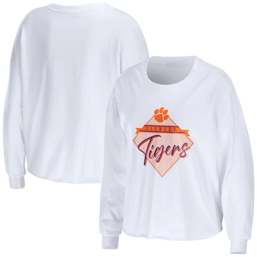 NCAA Clemson Tigers Diamond Long Sleeve Cropped T-Shirt