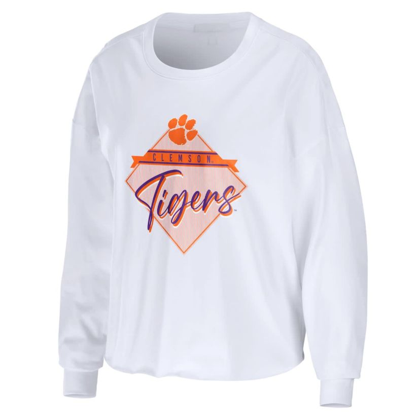 NCAA Clemson Tigers Diamond Long Sleeve Cropped T-Shirt