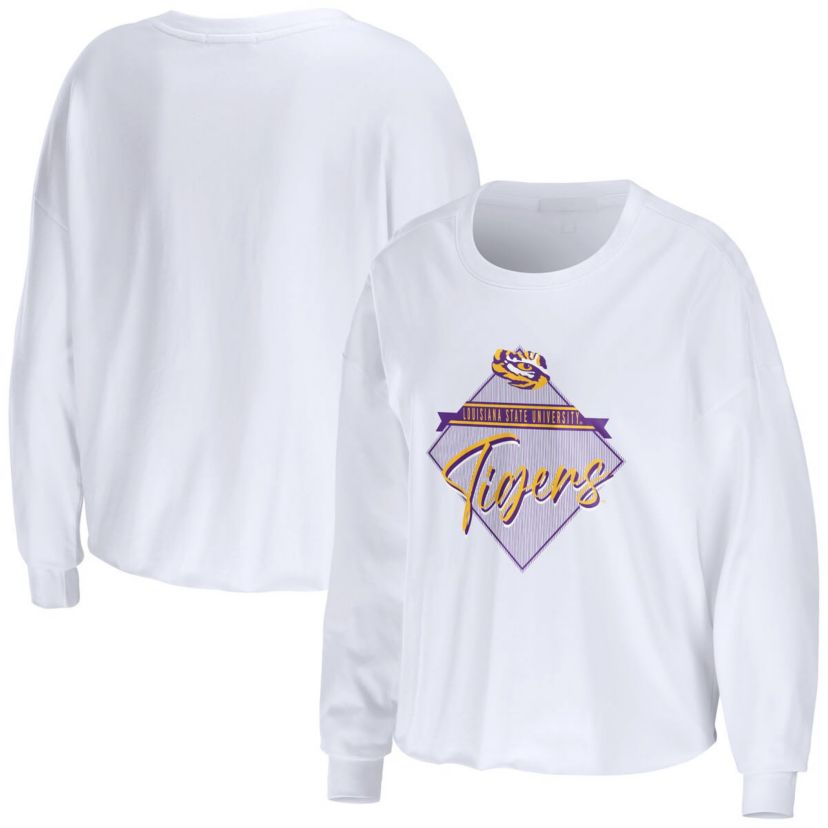 NCAA LSU Tigers Diamond Long Sleeve Cropped T-Shirt