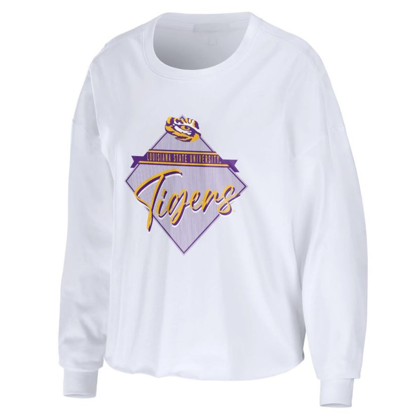 NCAA LSU Tigers Diamond Long Sleeve Cropped T-Shirt