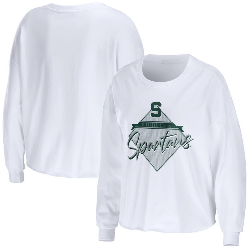 NCAA Michigan State Spartans Diamond Long Sleeve Cropped T-Shirt