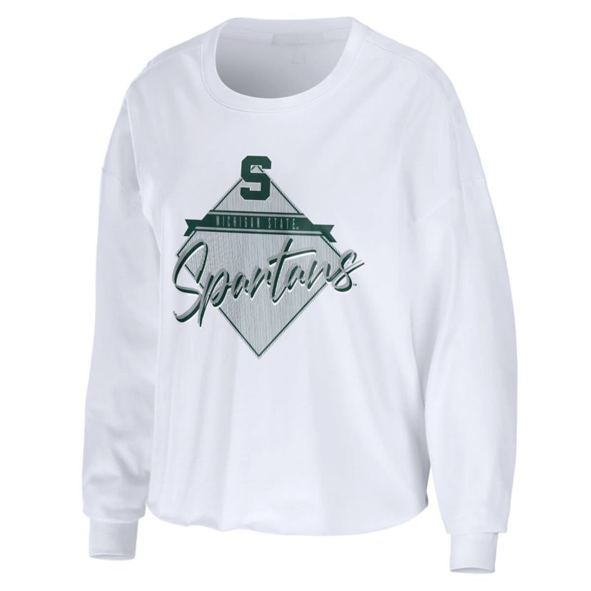 NCAA Michigan State Spartans Diamond Long Sleeve Cropped T-Shirt