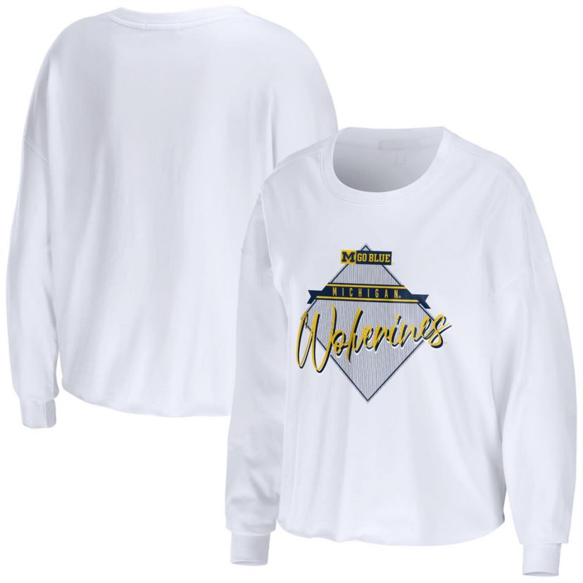NCAA Michigan Wolverines Diamond Long Sleeve Cropped T-Shirt