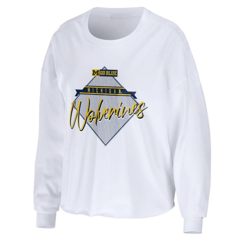 NCAA Michigan Wolverines Diamond Long Sleeve Cropped T-Shirt