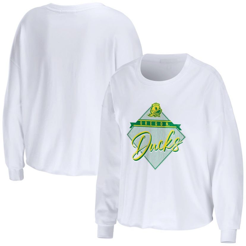 NCAA Oregon Ducks Diamond Long Sleeve Cropped T-Shirt