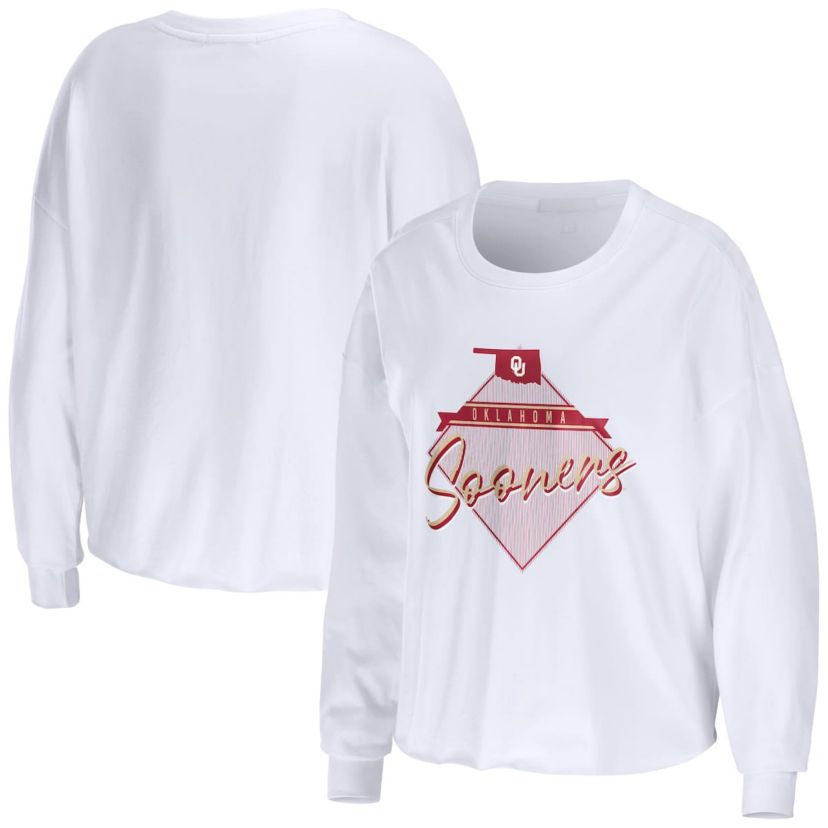 NCAA Oklahoma Sooners Diamond Long Sleeve Cropped T-Shirt