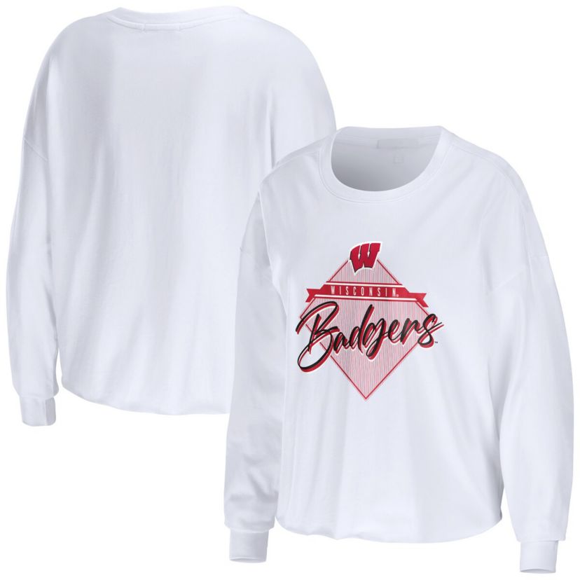 NCAA Wisconsin Badgers Diamond Long Sleeve Cropped T-Shirt