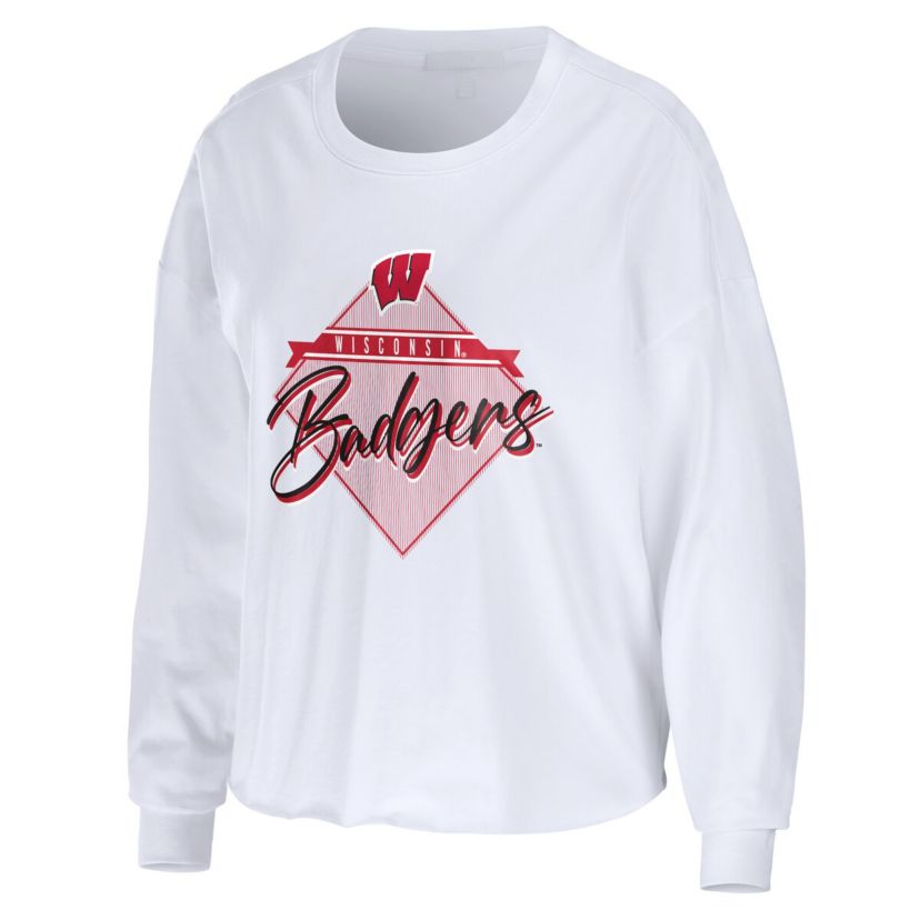 NCAA Wisconsin Badgers Diamond Long Sleeve Cropped T-Shirt