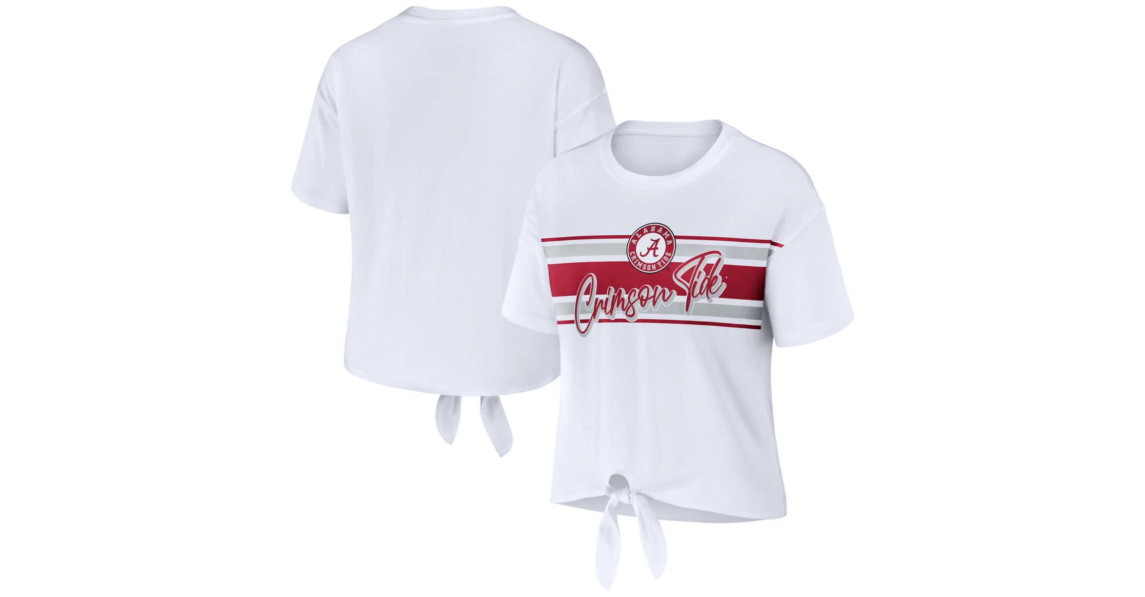 Alabama Crimson Tide NCAA Alabama Tide Striped Front Knot Cropped T-Shirt