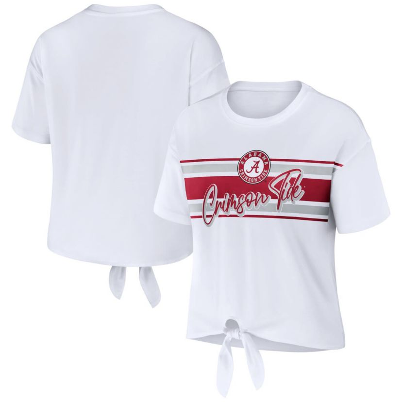 Alabama Crimson Tide NCAA Alabama Tide Striped Front Knot Cropped T-Shirt