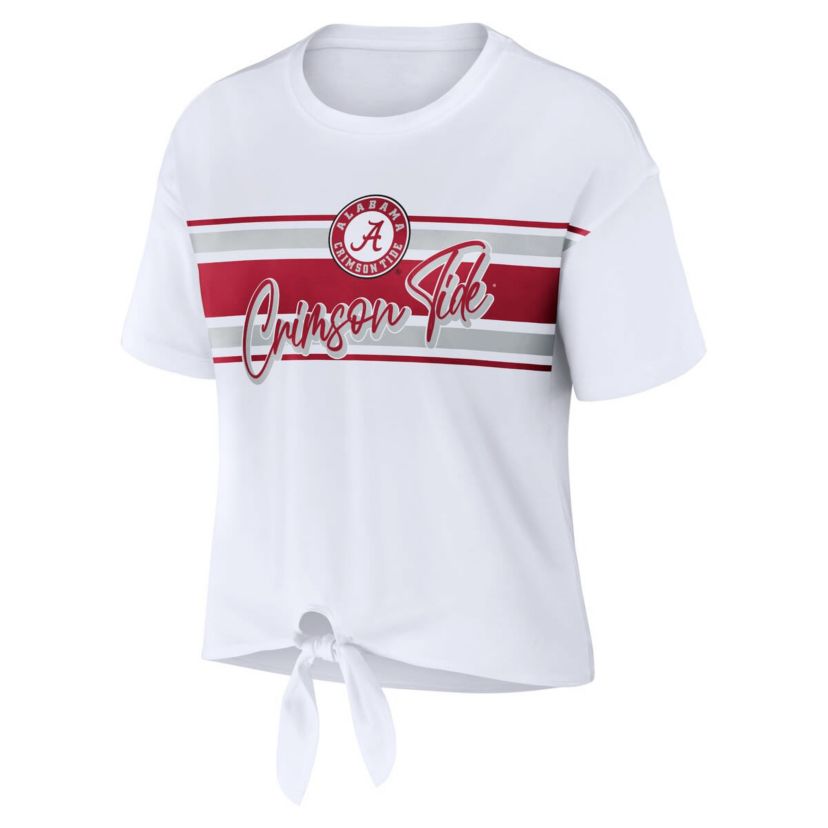 Alabama Crimson Tide NCAA Alabama Tide Striped Front Knot Cropped T-Shirt