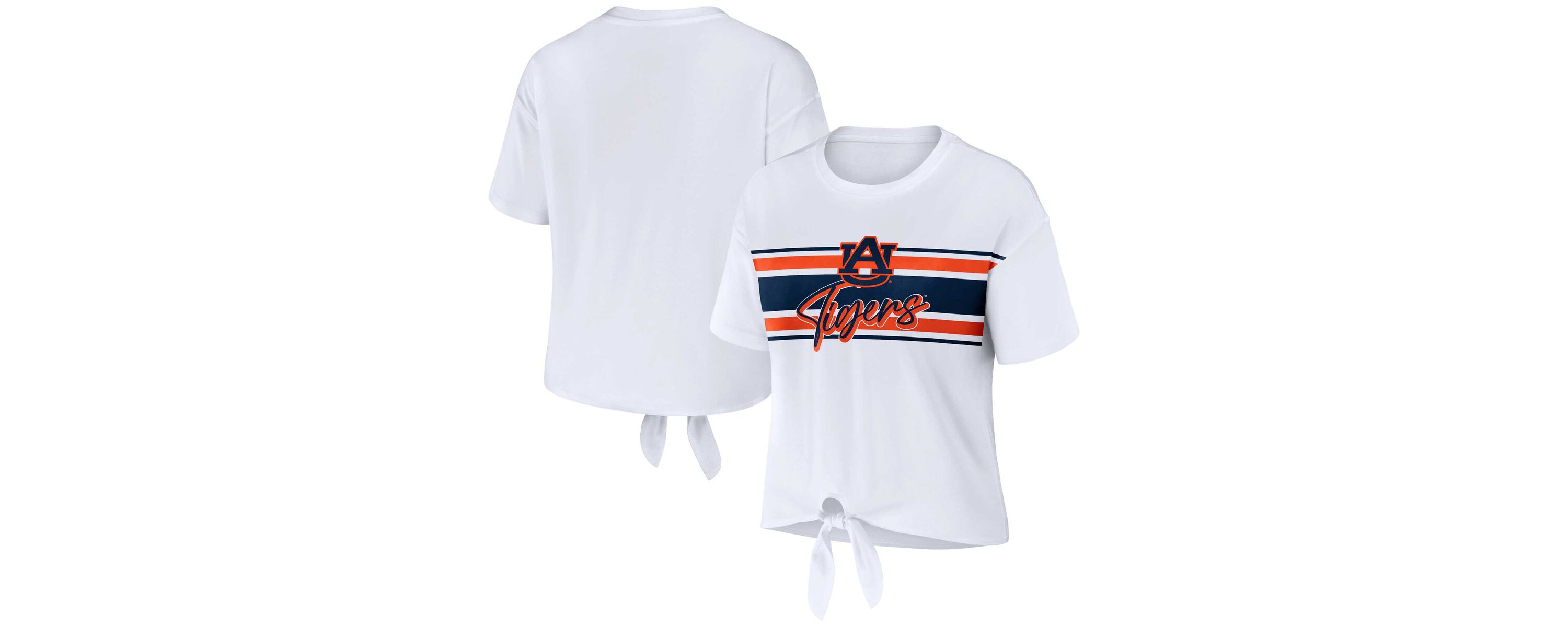 NCAA Auburn Tigers Striped Front Knot Cropped T-Shirt