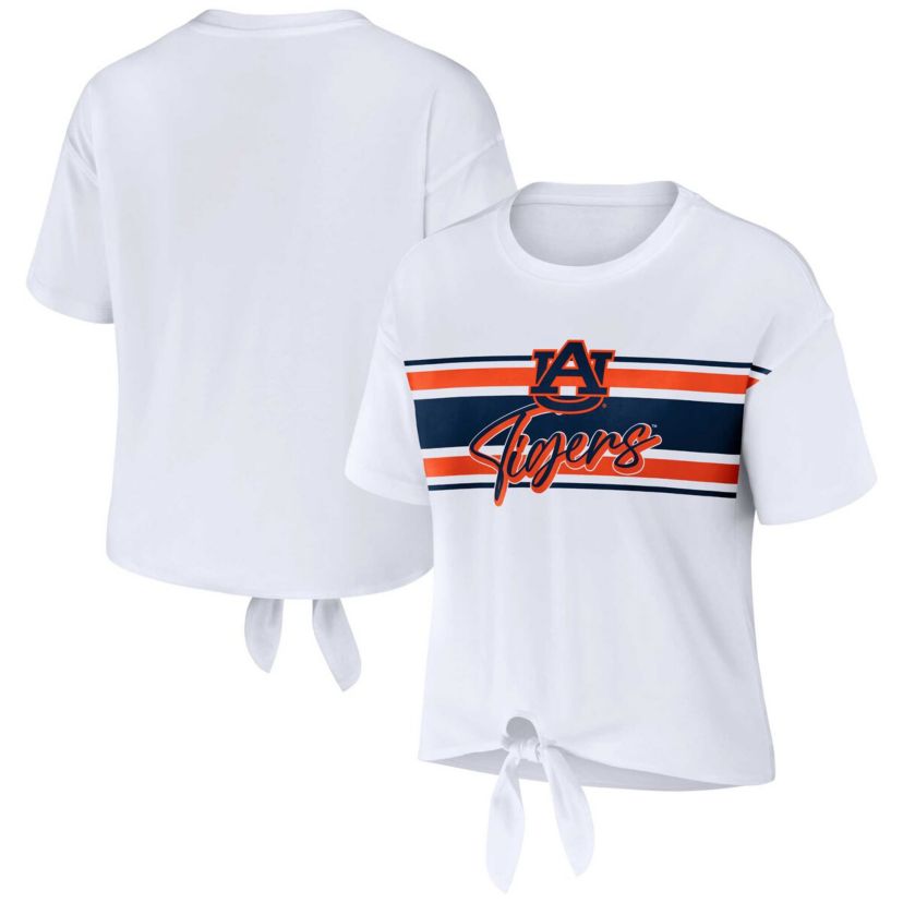 NCAA Auburn Tigers Striped Front Knot Cropped T-Shirt