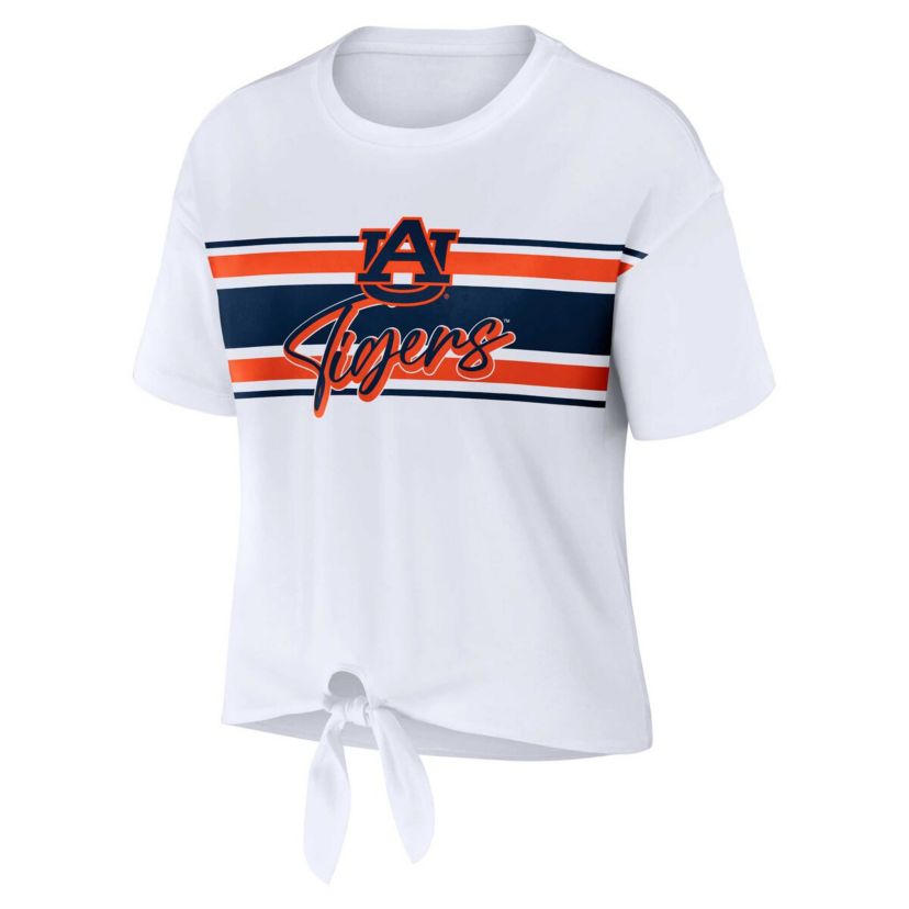 NCAA Auburn Tigers Striped Front Knot Cropped T-Shirt