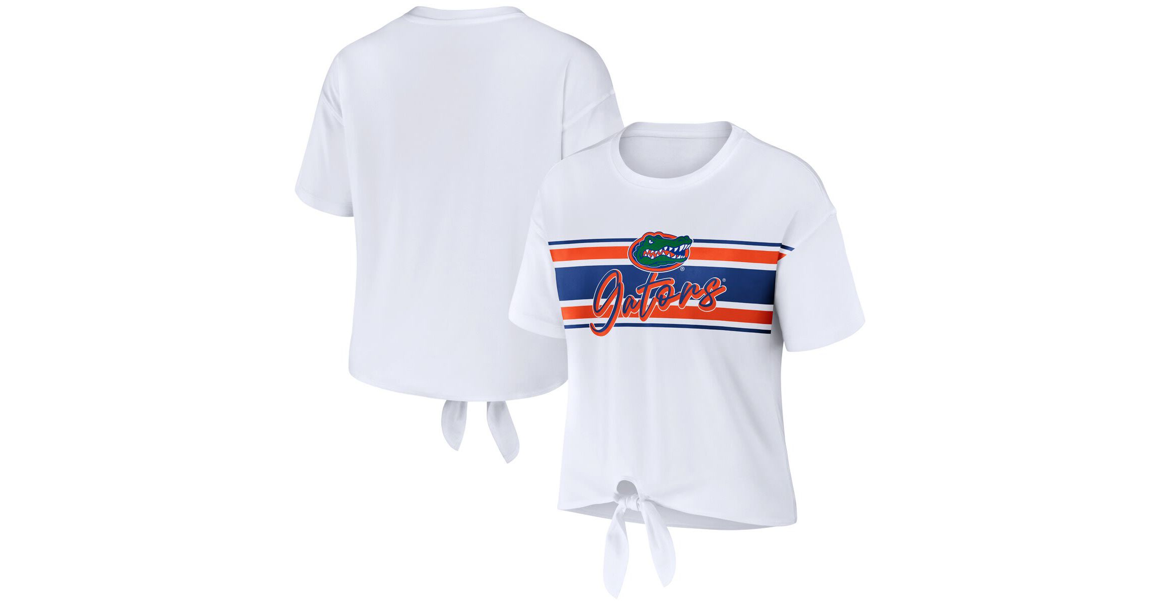 NCAA Florida Gators Striped Front Knot Cropped T-Shirt