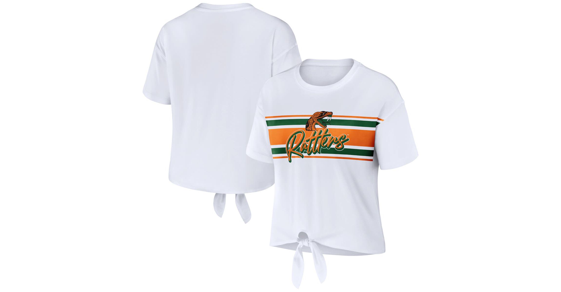 NCAA Florida A&M Rattlers Striped Front Knot Cropped T-Shirt
