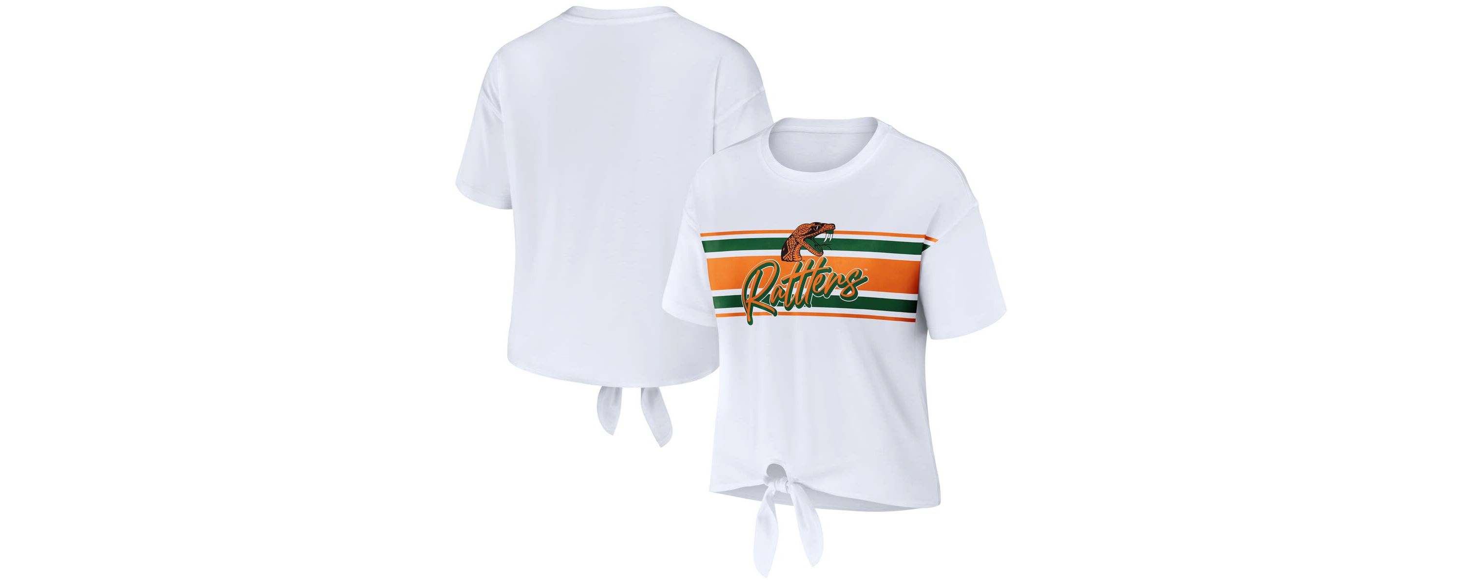 NCAA Florida A&M Rattlers Striped Front Knot Cropped T-Shirt