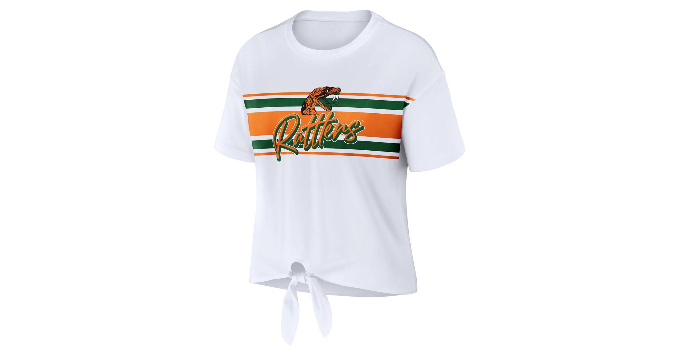 NCAA Florida A&M Rattlers Striped Front Knot Cropped T-Shirt