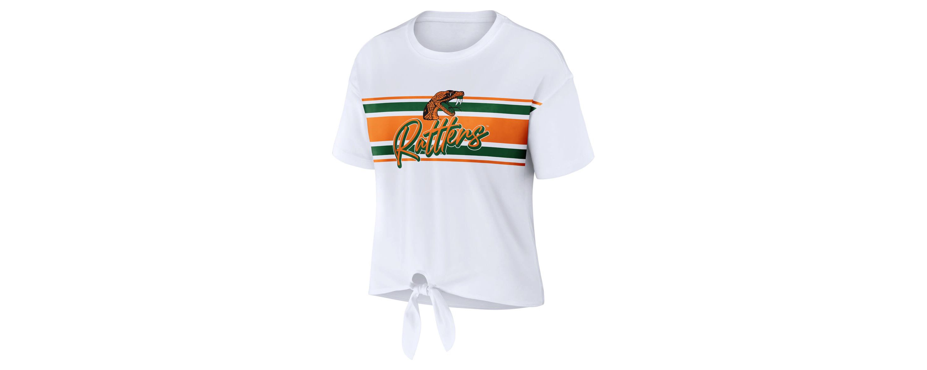 NCAA Florida A&M Rattlers Striped Front Knot Cropped T-Shirt