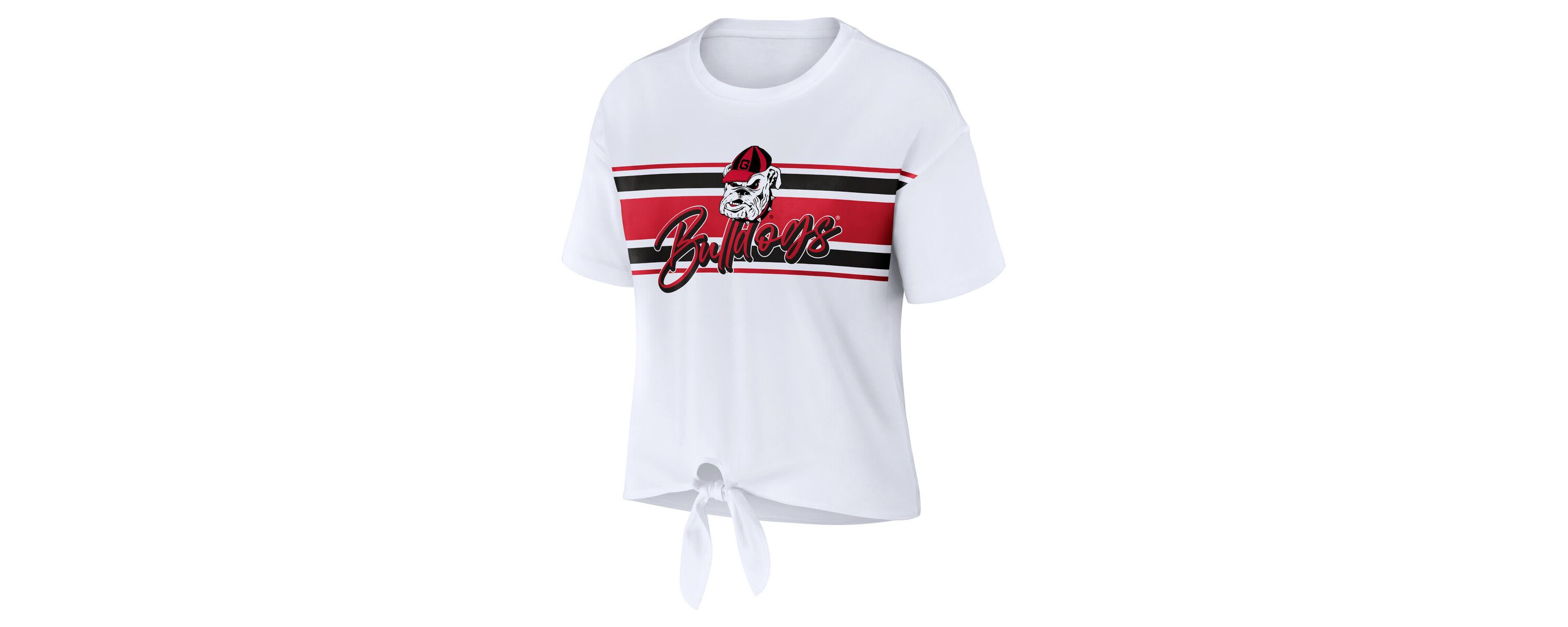 NCAA Georgia Bulldogs Striped Front Knot Cropped T-Shirt