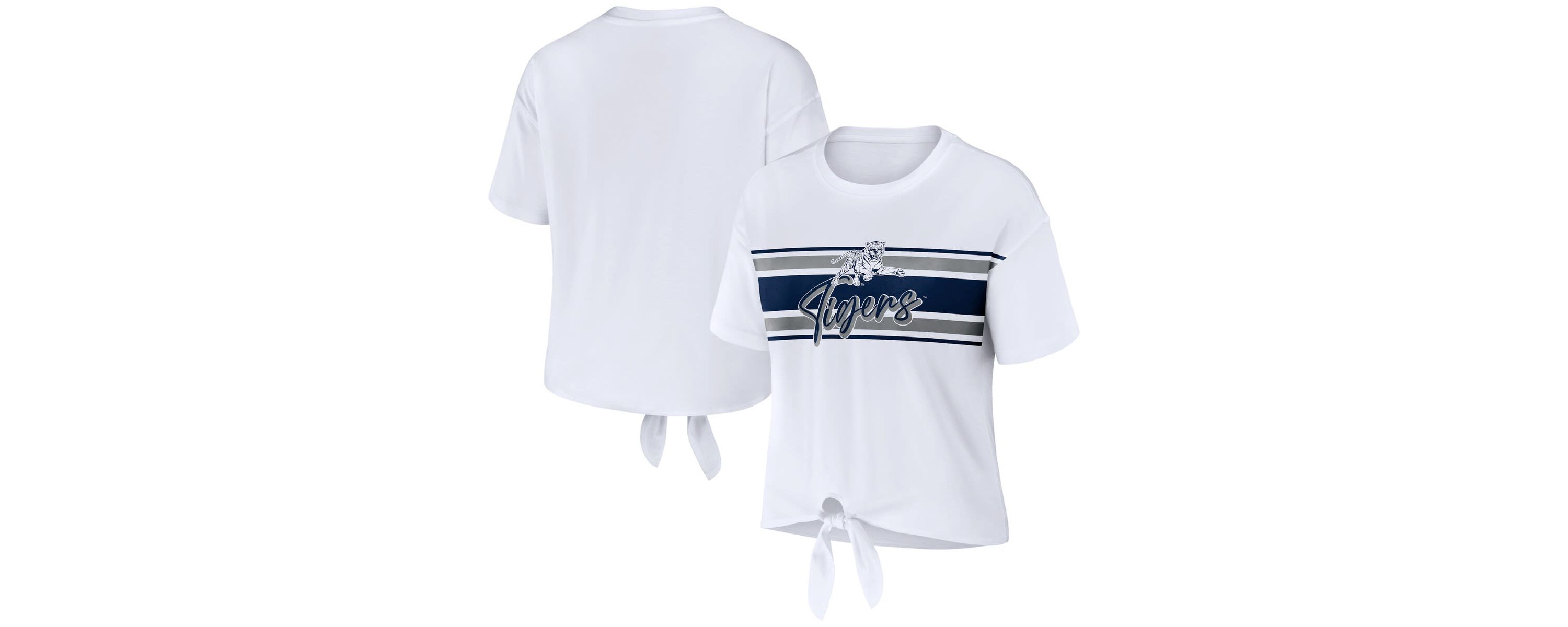NCAA Jackson State Tigers Striped Front Knot Cropped T-Shirt