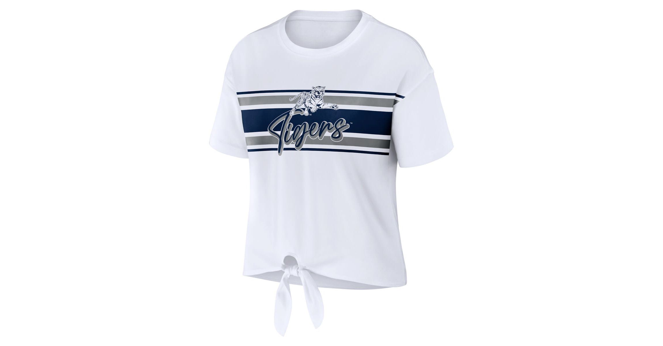 NCAA Jackson State Tigers Striped Front Knot Cropped T-Shirt