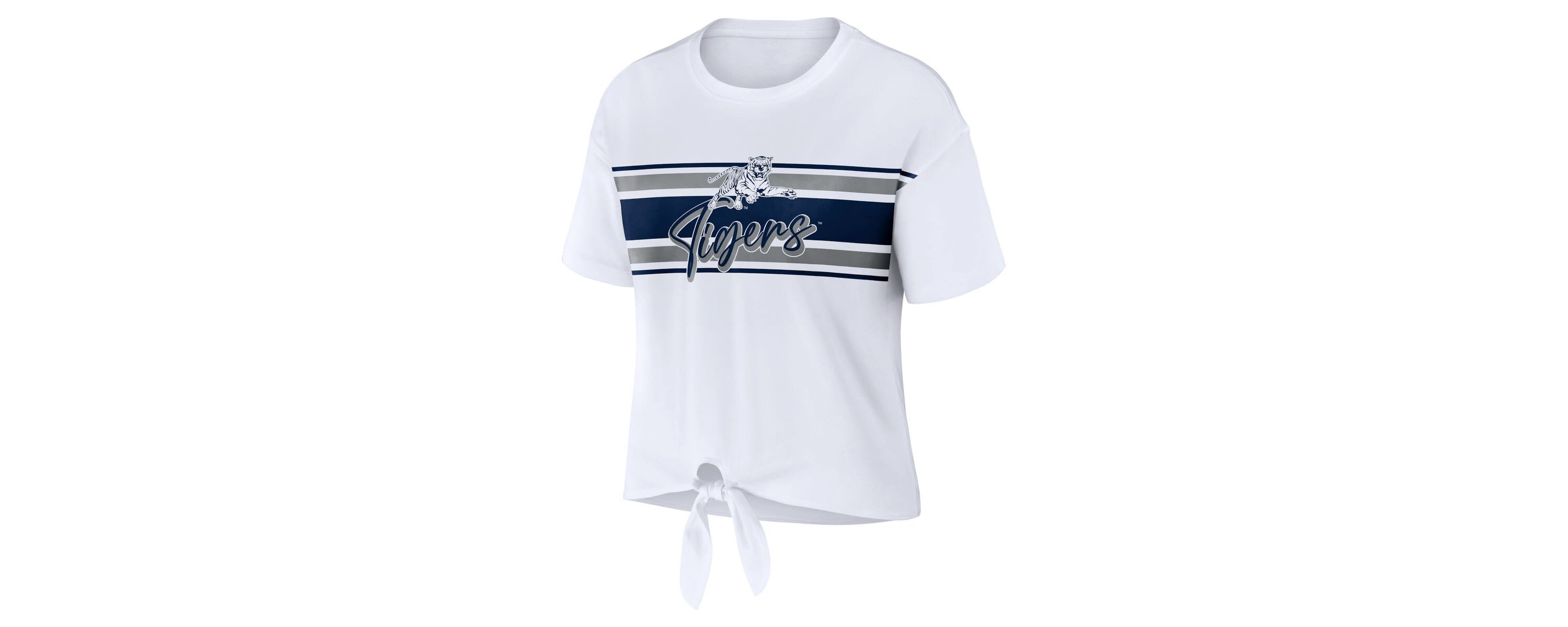 NCAA Jackson State Tigers Striped Front Knot Cropped T-Shirt