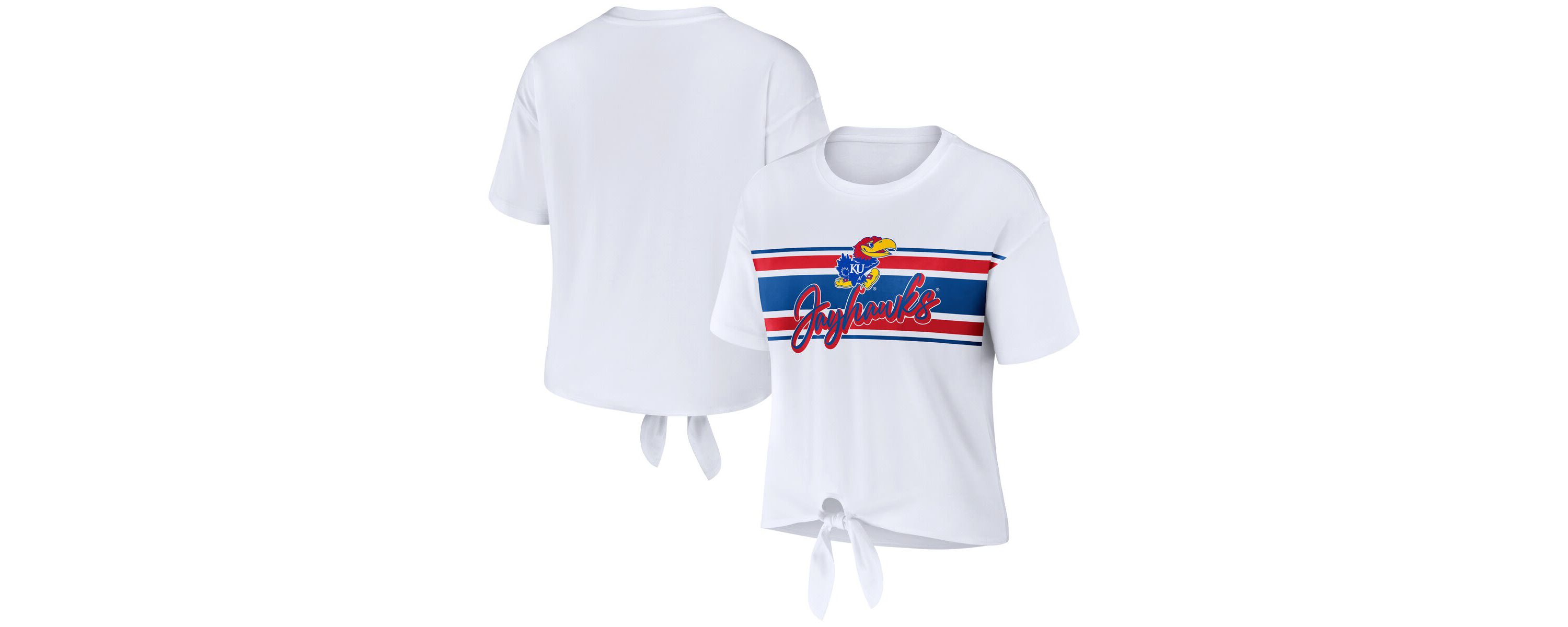 NCAA Kansas Jayhawks Striped Front Knot Cropped T-Shirt