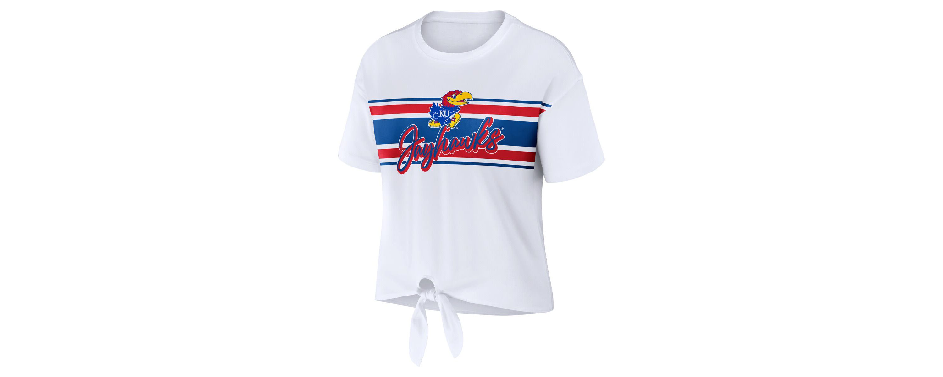 NCAA Kansas Jayhawks Striped Front Knot Cropped T-Shirt