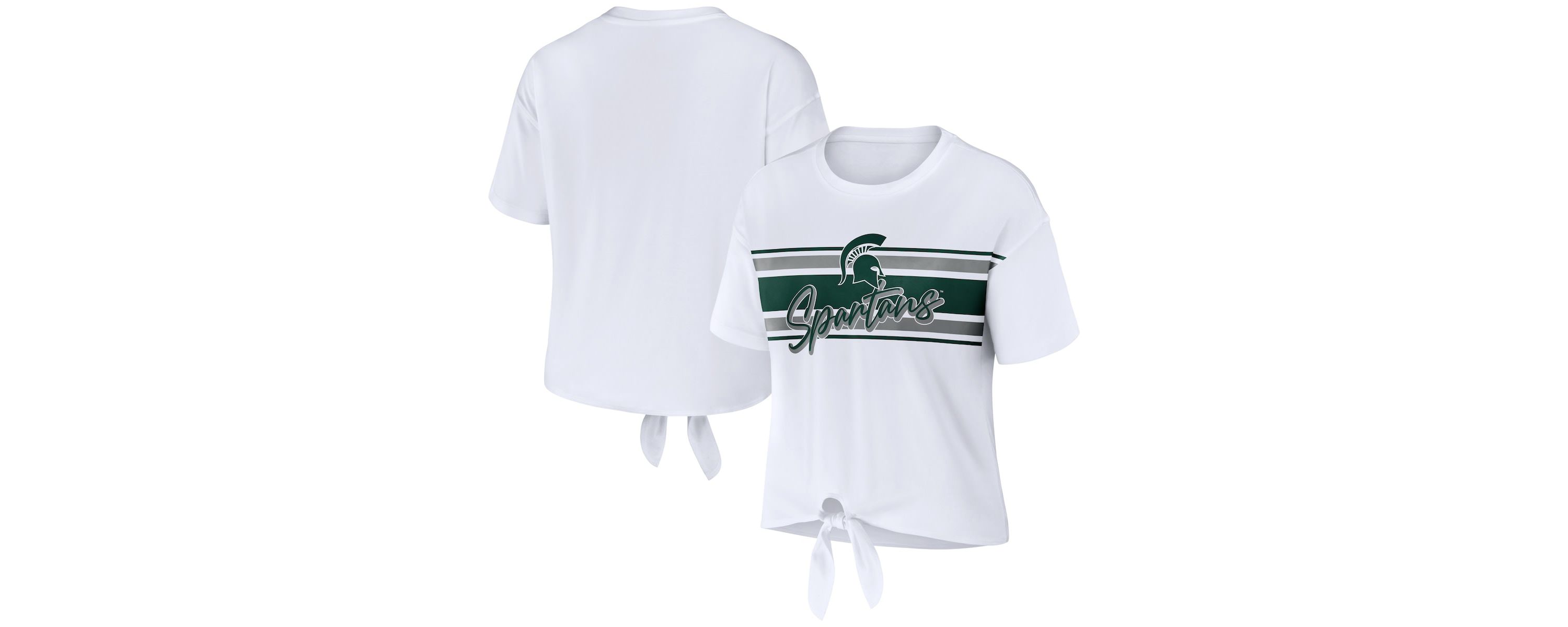 NCAA Michigan State Spartans Striped Front Knot Cropped T-Shirt