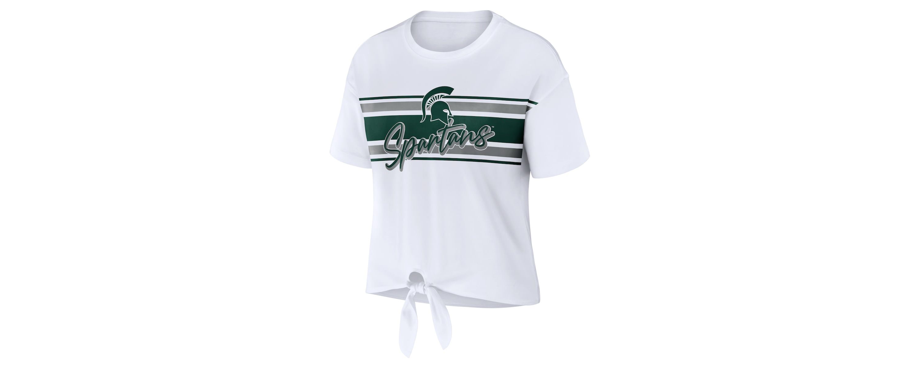 NCAA Michigan State Spartans Striped Front Knot Cropped T-Shirt