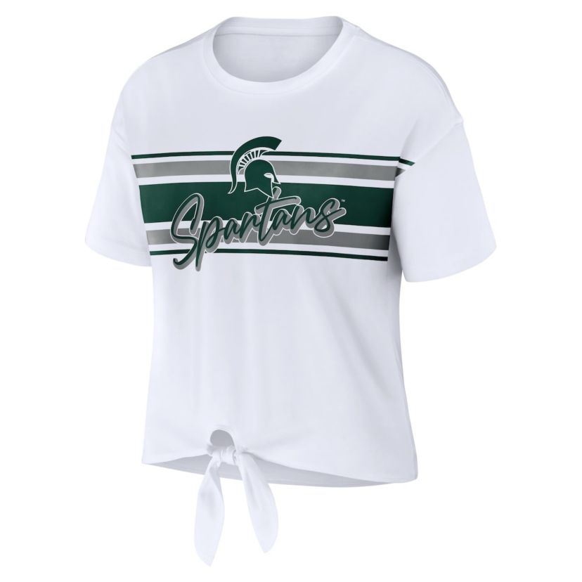 NCAA Michigan State Spartans Striped Front Knot Cropped T-Shirt