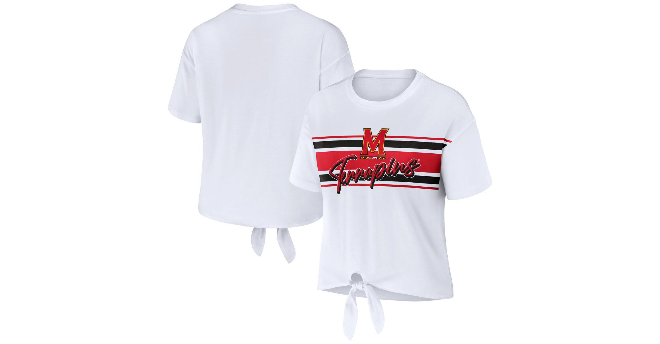 NCAA Maryland Terrapins Striped Front Knot Cropped T-Shirt