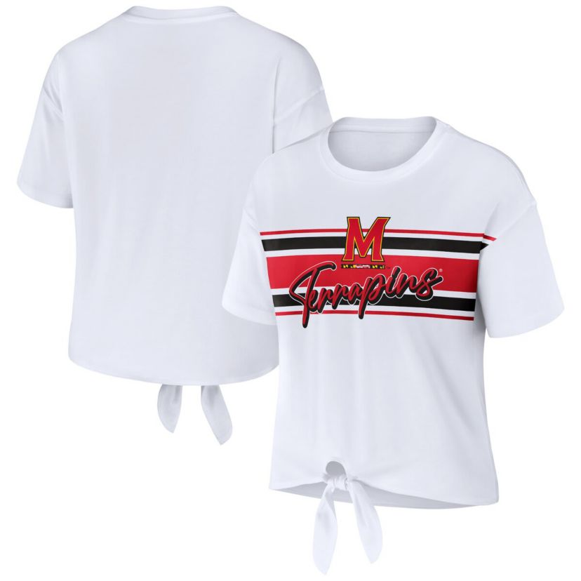 NCAA Maryland Terrapins Striped Front Knot Cropped T-Shirt