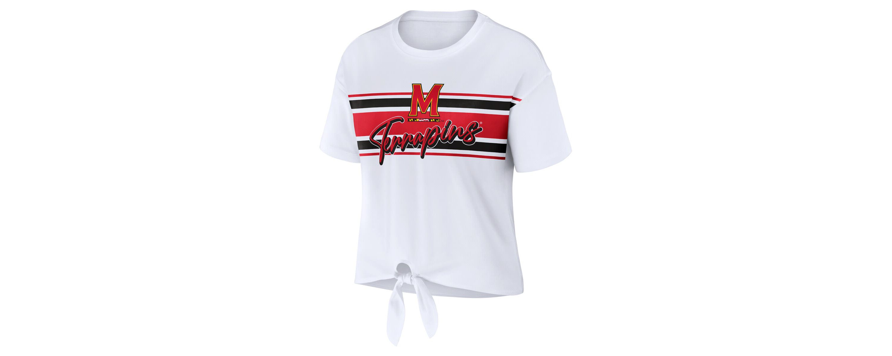 NCAA Maryland Terrapins Striped Front Knot Cropped T-Shirt