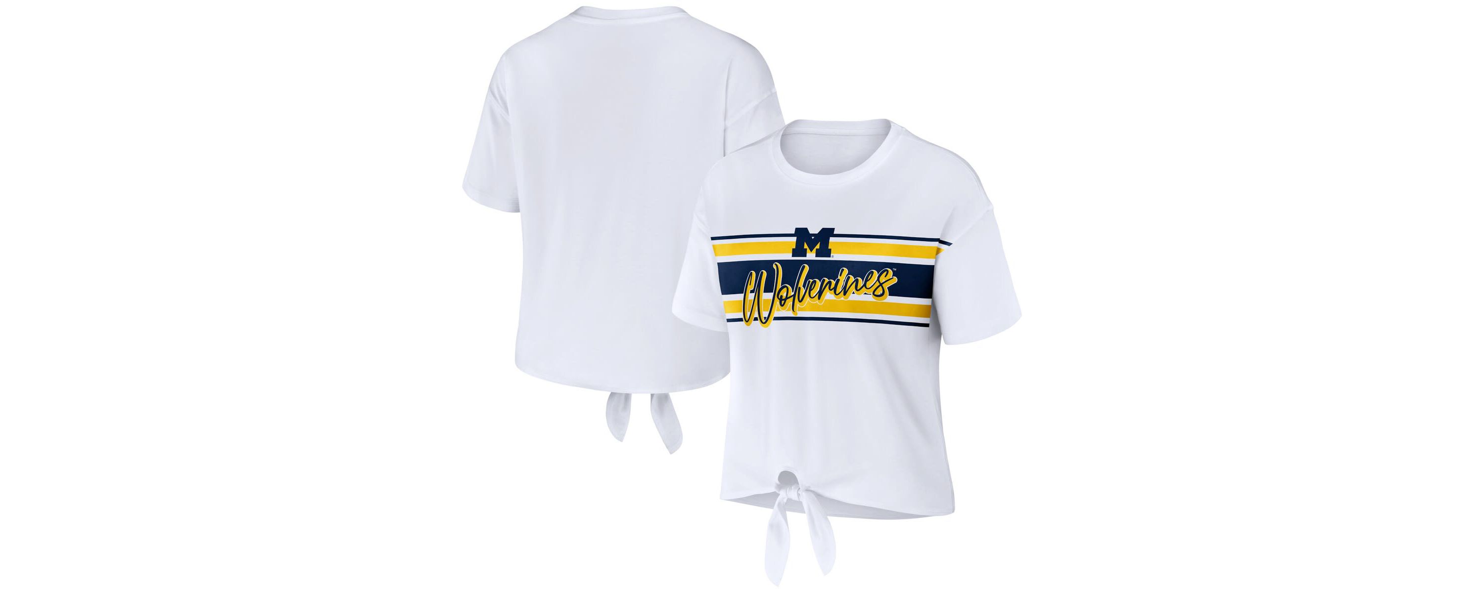 NCAA Michigan Wolverines Striped Front Knot Cropped T-Shirt